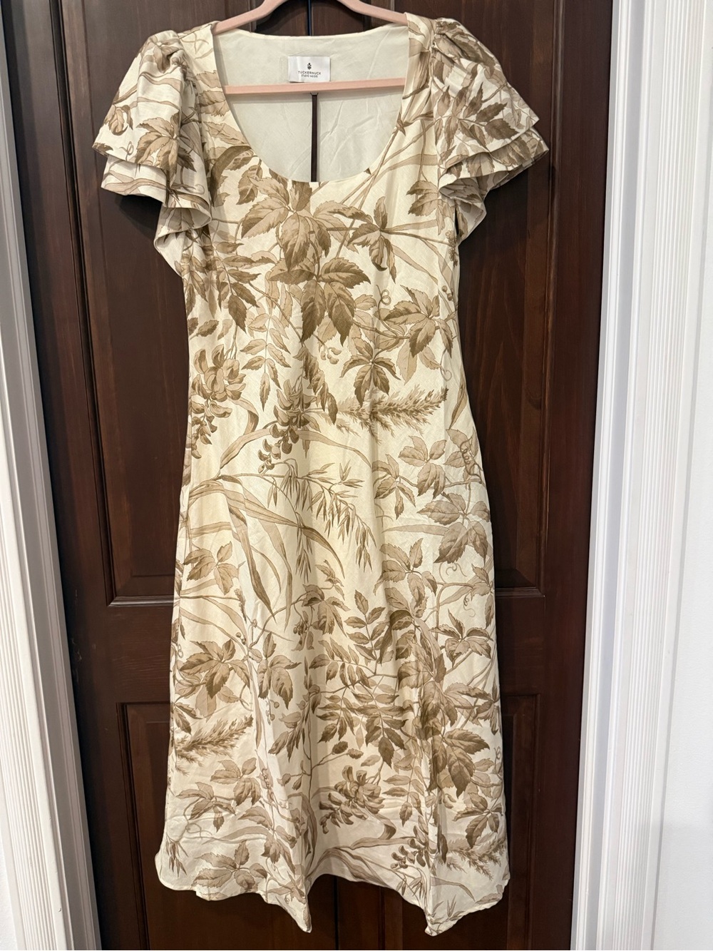 Tuckernuck Beige Dress with Brown Botanical Print